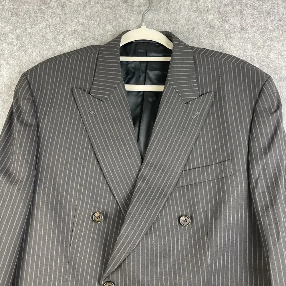 Ralph Lauren Blazer Sport Coat Mens 44L Dark‎ Gray Striped Double Breasted Peak